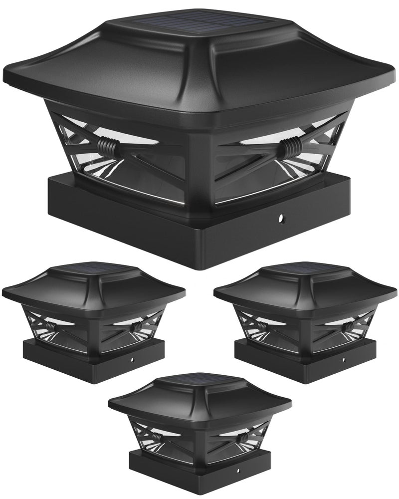 Davinci Lighting Renaissance Solar Outdoor Post Cap Lights - Includes Bases for 4x4 5x5 6x6 Posts - Bright LED Light - Slate Black (4 Pack) - Image 1